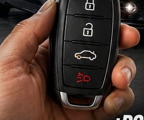 Driver holding the smart key of a recently purchased used car